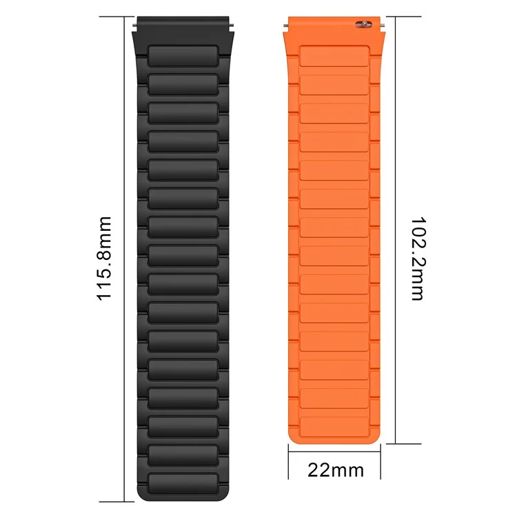 For Huawei / Samsung Smart Watch Silicone Band 22mm Universal Magnetic Replacement Strap - Black+Orange