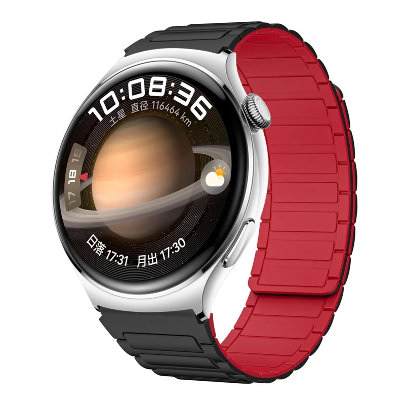 For Huawei / Samsung Smart Watch Silicone Band 22mm Universal Magnetic Replacement Strap - Black+Red