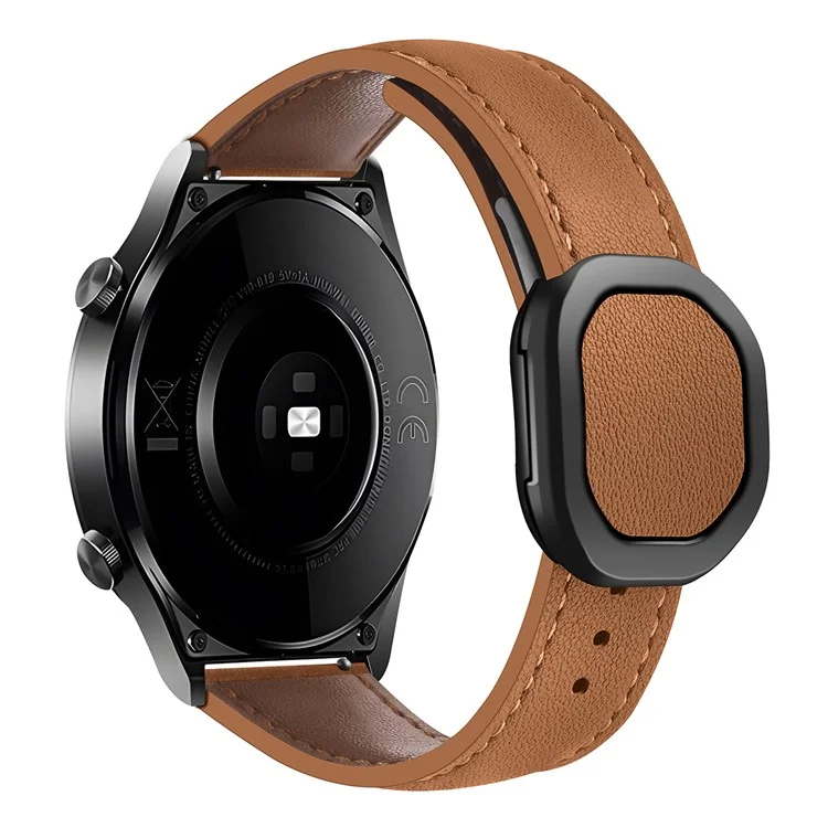 Para Huawei Watch 4 Pro / 4 / GT 4 46mm Universal 22mm Fivela Magnética Genuine Cow Leather Watch Strap - Marrom