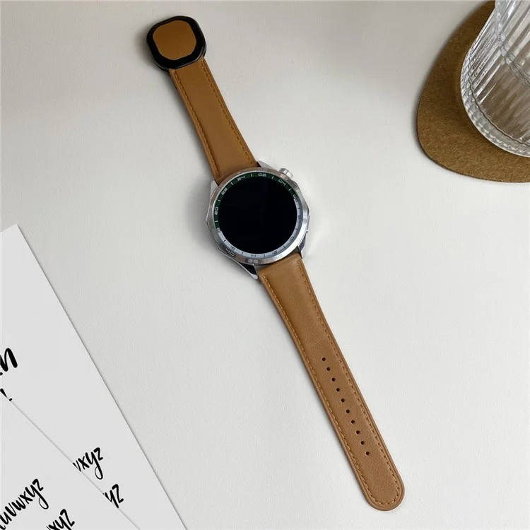 Para Huawei Watch 4 Pro / 4 / GT 4 46mm Universal 22mm Fivela Magnética Genuine Cow Leather Watch Strap - Marrom