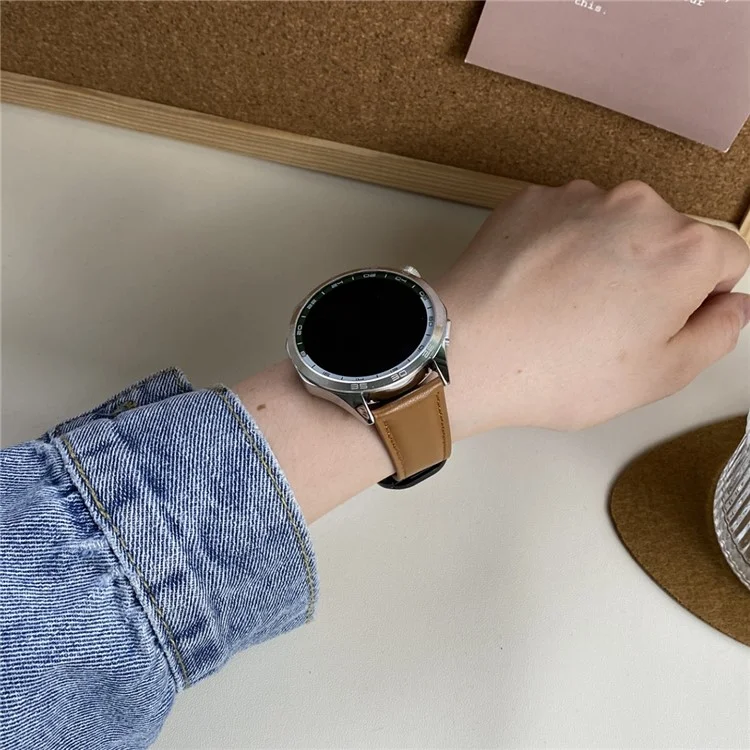 Para Huawei Watch 4 Pro / 4 / GT 4 46mm Universal 22mm Fivela Magnética Genuine Cow Leather Watch Strap - Marrom