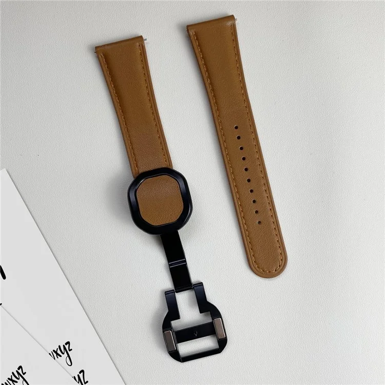 Para Huawei Watch 4 Pro / 4 / GT 4 46mm Universal 22mm Fivela Magnética Genuine Cow Leather Watch Strap - Marrom