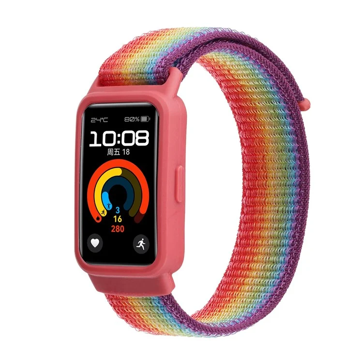 Para Huawei Band 8 / 9 Nylon Loop Watch Strap con Caja Protectora Integrada de TPU - Arcoíris