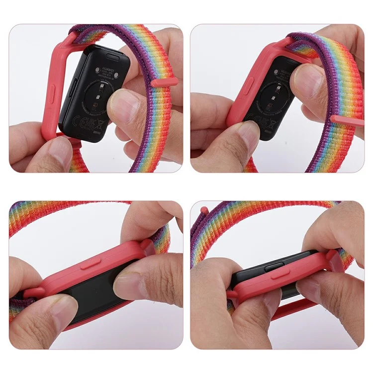 Para Huawei Band 8 / 9 Nylon Loop Watch Strap con Caja Protectora Integrada de TPU - Arcoíris