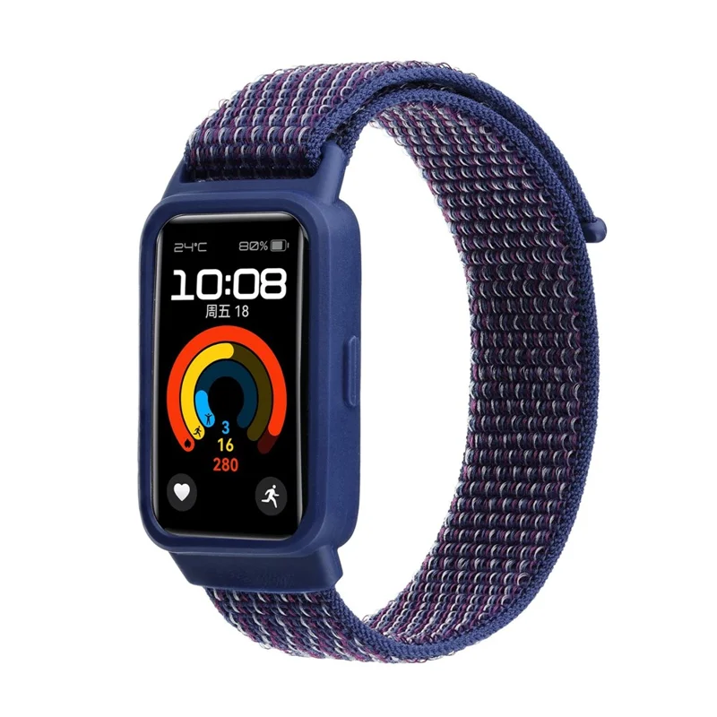 For Huawei Band 8 / 9 Nylon Loop Watch Strap with Integrated TPU Protective Case - Indigo Blue