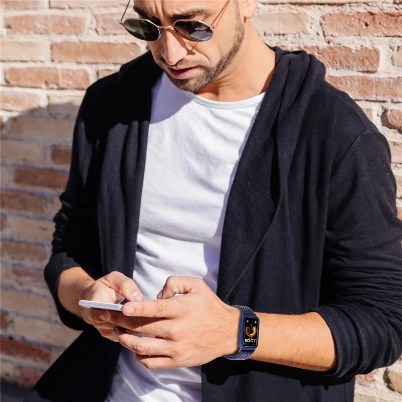 For Huawei Band 8 / 9 Nylon Loop Watch Strap with Integrated TPU Protective Case - Indigo Blue