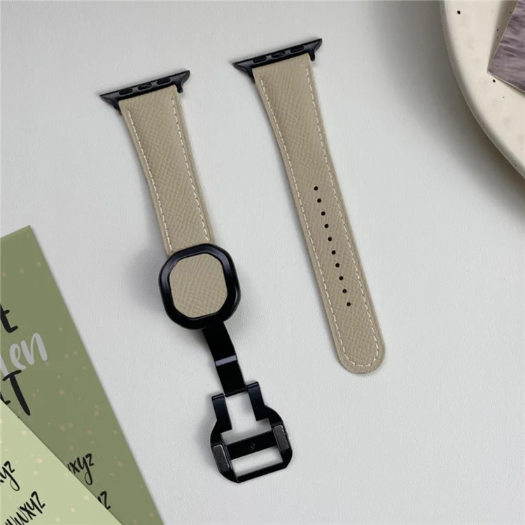 Pour Apple Watch 10 46mm / Ultra 2 / Ultra 49mm / 9 8 7 45mm / SE (2023) SE (2022) SE 6 5 4 44mm / 3 2 1 42mm Genuine Cow Leather Wrist Band - Abricot