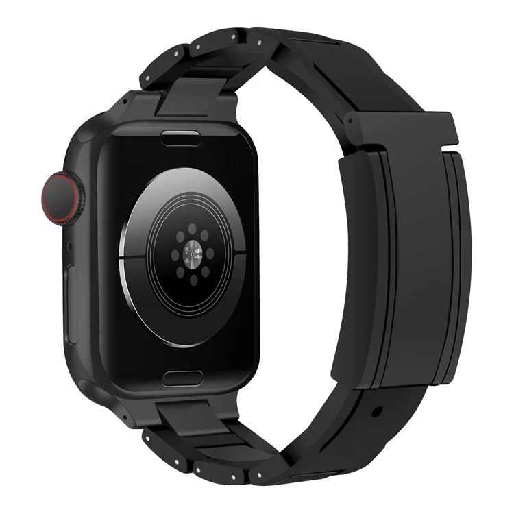 For Apple Watch Series 10 42mm / 9 8 7 41mm / SE (2023) SE (2022) SE 6 5 4 40mm / 3 2 1 38mm Stainless Steel+Rubber Strap - Black+Black Buckle