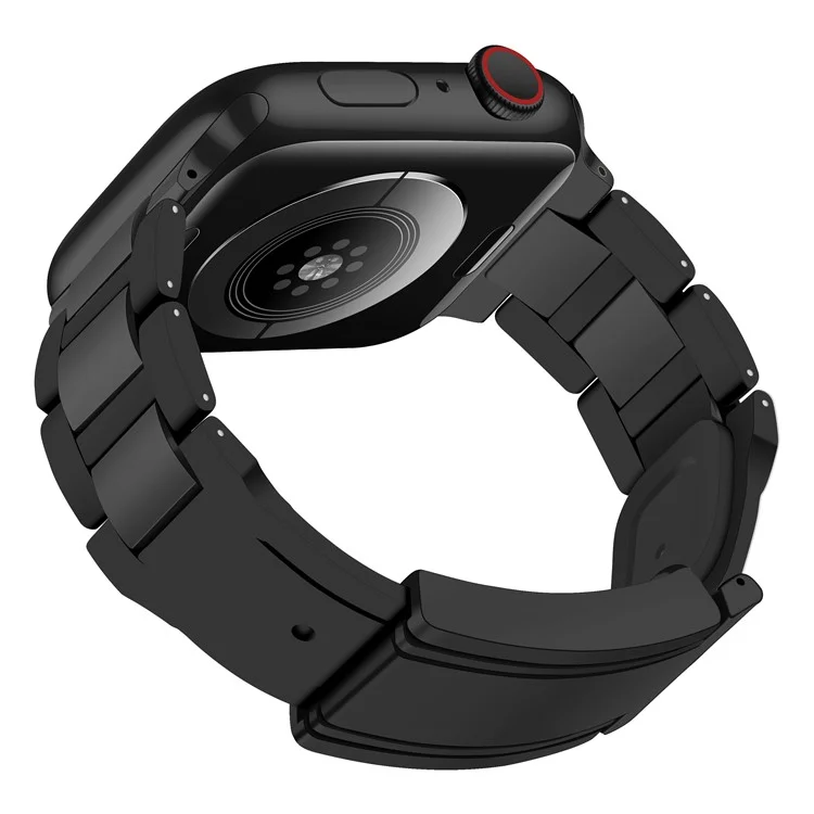 For Apple Watch Series 10 42mm / 9 8 7 41mm / SE (2023) SE (2022) SE 6 5 4 40mm / 3 2 1 38mm Stainless Steel+Rubber Strap - Black+Black Buckle