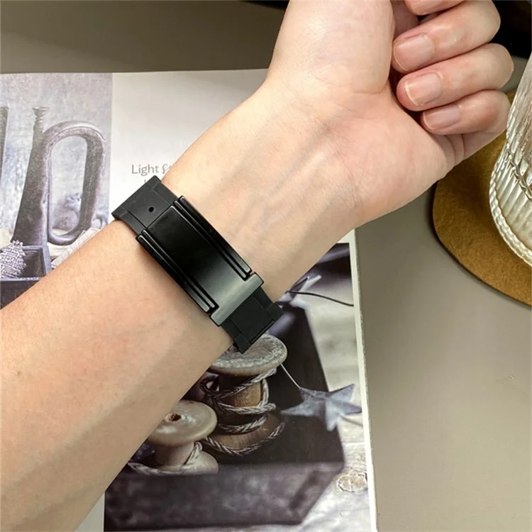 For Apple Watch Series 10 42mm / 9 8 7 41mm / SE (2023) SE (2022) SE 6 5 4 40mm / 3 2 1 38mm Stainless Steel+Rubber Strap - Black+Black Buckle