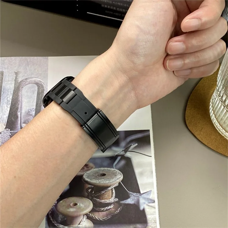For Apple Watch Series 10 42mm / 9 8 7 41mm / SE (2023) SE (2022) SE 6 5 4 40mm / 3 2 1 38mm Stainless Steel+Rubber Strap - Black+Black Buckle