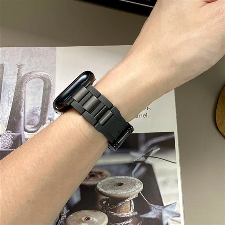 For Apple Watch Series 10 42mm / 9 8 7 41mm / SE (2023) SE (2022) SE 6 5 4 40mm / 3 2 1 38mm Stainless Steel+Rubber Strap - Black+Black Buckle
