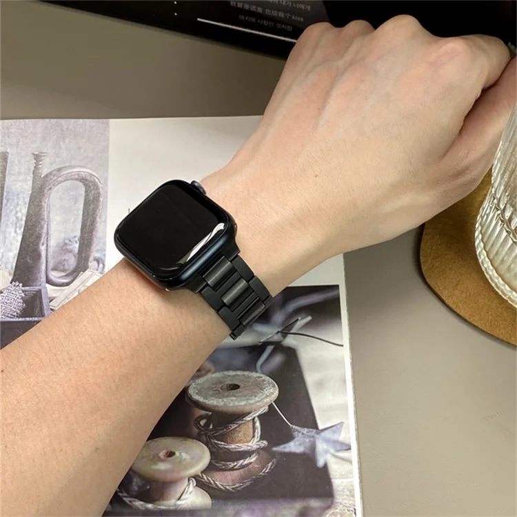 For Apple Watch Series 10 42mm / 9 8 7 41mm / SE (2023) SE (2022) SE 6 5 4 40mm / 3 2 1 38mm Stainless Steel+Rubber Strap - Black+Black Buckle