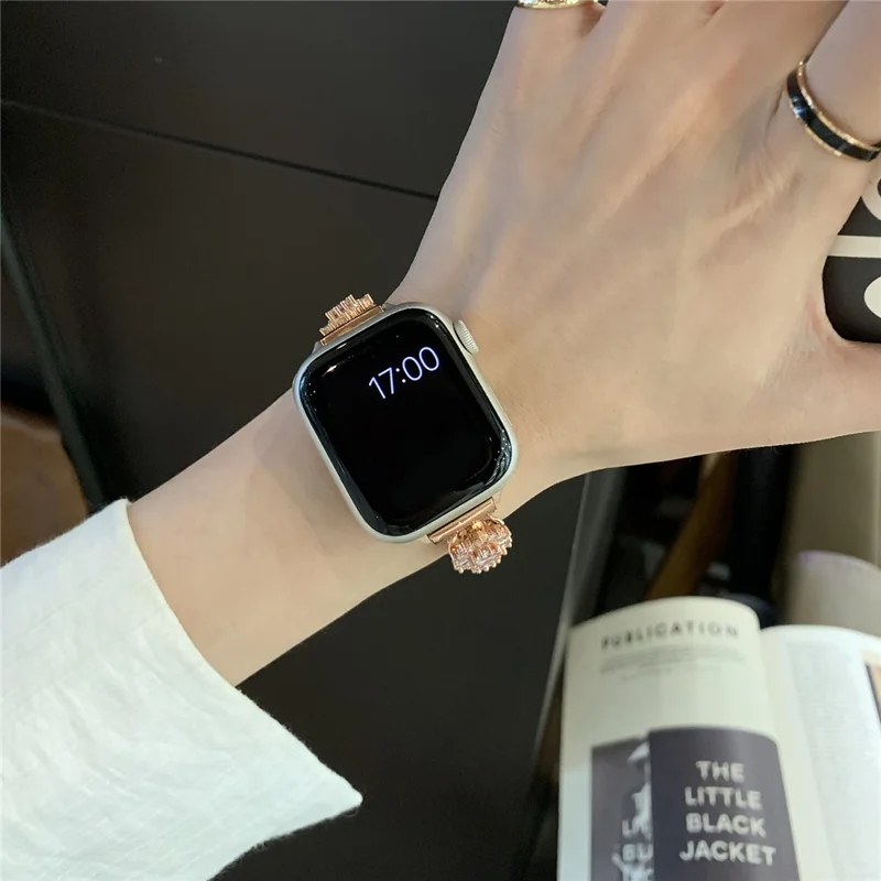 For Apple Watch Series 11 10 42mm / 9 8 7 41mm / SE3 SE2 SE 6 5 4 40mm / 3 2 1 38mm Zircon Wrist Strap - Rose Gold