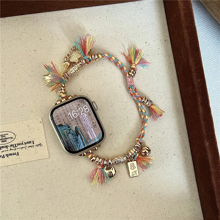 Für Apple Watch 10 46mm / Ultra 2 / Ultra 49mm / 9 8 7 45mm / SE (2023) SE (2022) SE 6 5 4 44mm / 3 2 1 42mm Peace Lock Anhänger Geflochtenes Seil Armband - Farbig