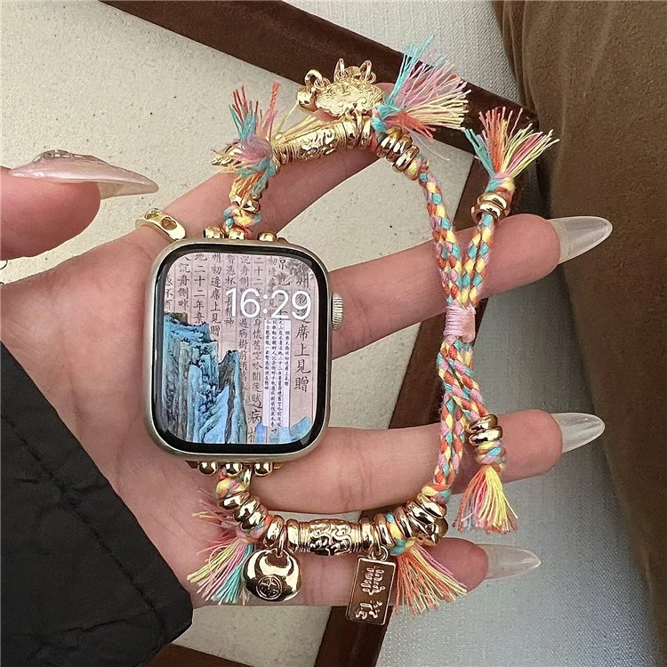 Für Apple Watch 10 46mm / Ultra 2 / Ultra 49mm / 9 8 7 45mm / SE (2023) SE (2022) SE 6 5 4 44mm / 3 2 1 42mm Peace Lock Anhänger Geflochtenes Seil Armband - Farbig