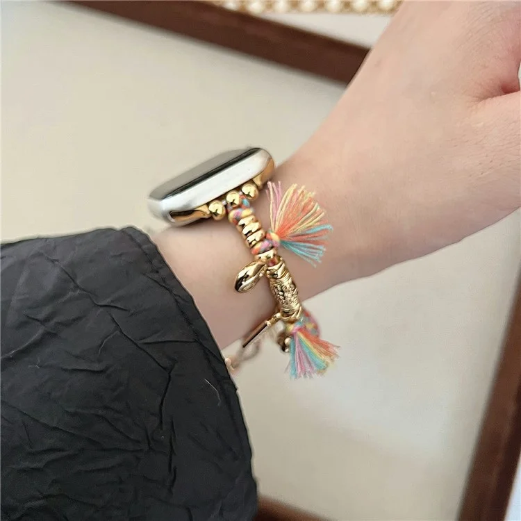 Für Apple Watch 10 46mm / Ultra 2 / Ultra 49mm / 9 8 7 45mm / SE (2023) SE (2022) SE 6 5 4 44mm / 3 2 1 42mm Peace Lock Anhänger Geflochtenes Seil Armband - Farbig