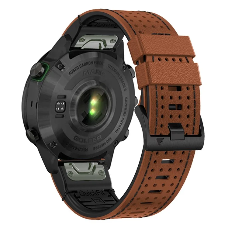 Per Garmin Fenix 7X / 7X Pro / 6X Watch Band 26mm Pelle + Cinturino Silicone di Ricambio - Marrone+Nero