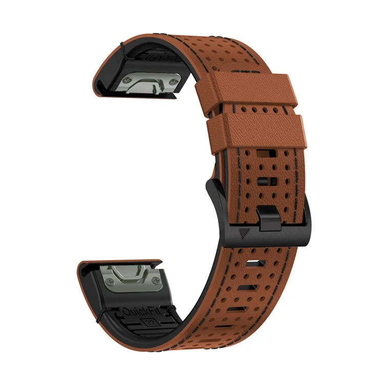Per Garmin Fenix 7X / 7X Pro / 6X Watch Band 26mm Pelle + Cinturino Silicone di Ricambio - Marrone+Nero