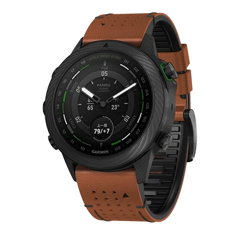 Per Garmin Fenix 7X / 7X Pro / 6X Watch Band 26mm Pelle + Cinturino Silicone di Ricambio - Marrone+Nero