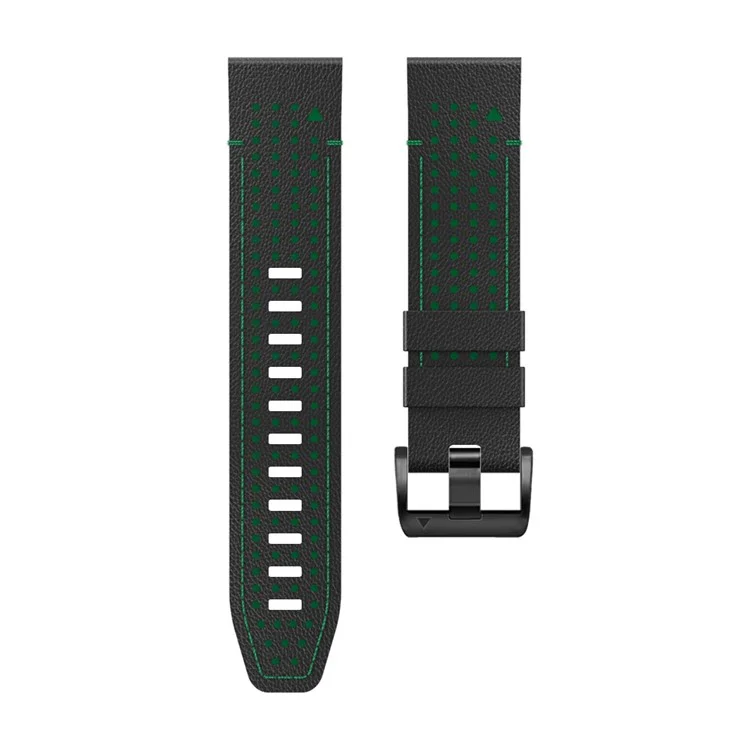For Garmin Fenix 7 / 7 Pro Watch Strap 22mm Leather + Silicone Watch Band - Black+Green
