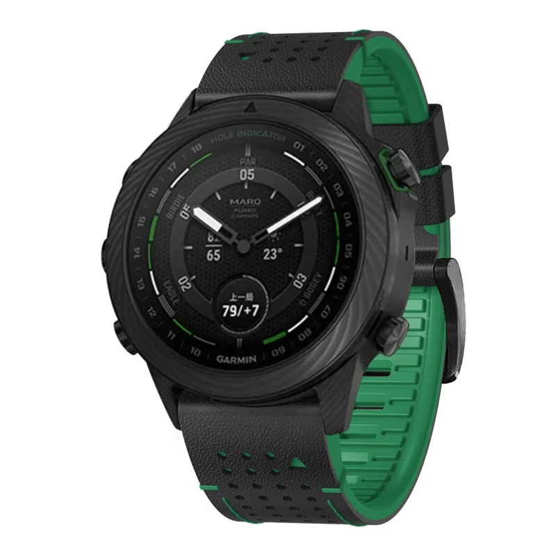 For Garmin Fenix 7 / 7 Pro Watch Strap 22mm Leather + Silicone Watch Band - Black+Green