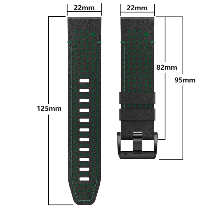 For Garmin Fenix 7 / 7 Pro Watch Strap 22mm Leather + Silicone Watch Band - Black+Green