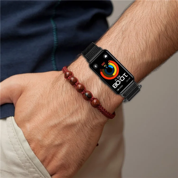 Pour Huawei Band 9 / Band 9 NFC / Band 8 / Band 8 NFC Sangle Nylon Sport Loop Watch Bands - Noir+Gris