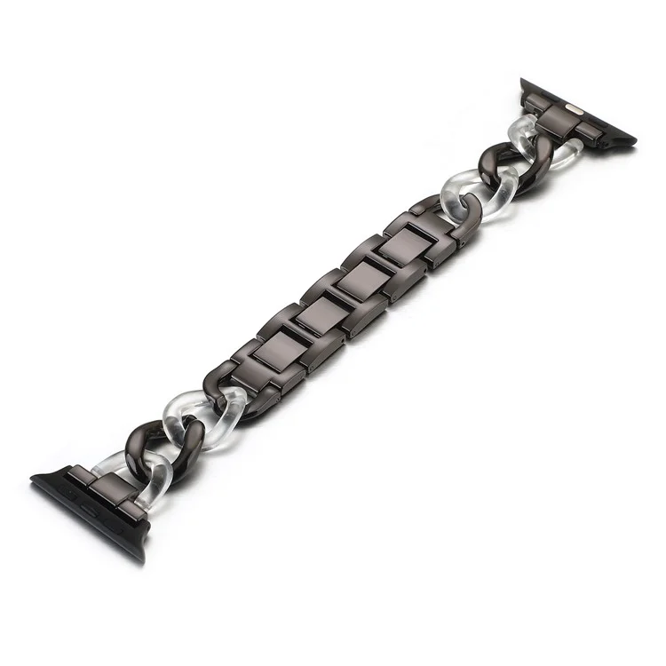 Bracelet de montre en résine et métal style cowboy pour Apple Watch Série 10 46mm / Ultra 2 Ultra 49mm / 9 8 7 45mm / SE (2023) SE (2022) SE 6 5 4 44mm / 3 2 1 42mm - Noir / Blanc
