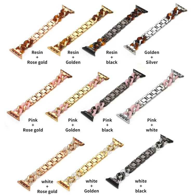 Bracelet de montre en résine et métal style cowboy pour Apple Watch Série 10 46mm / Ultra 2 Ultra 49mm / 9 8 7 45mm / SE (2023) SE (2022) SE 6 5 4 44mm / 3 2 1 42mm - Noir / Blanc