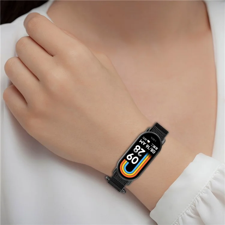 Für Xiaomi Mi Band 9 NFC / Mi Band 9 / Smart Band 8 NFC / Smart Band 8 Uhrenarmband Atmungsaktives Nylon-Sportarmband - Schwarz+Grau