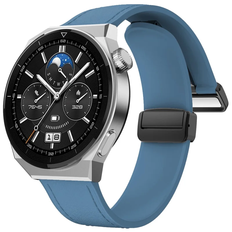 For Huawei Watch GT 3 42mm / GT 3 Pro 43mm Watch Band 20mm Leather Coated Silicone Strap with Magnetic Buckle - Blue