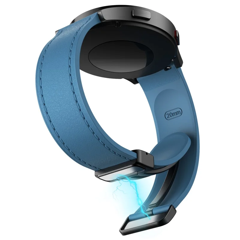 For Huawei Watch GT 3 42mm / GT 3 Pro 43mm Watch Band 20mm Leather Coated Silicone Strap with Magnetic Buckle - Blue