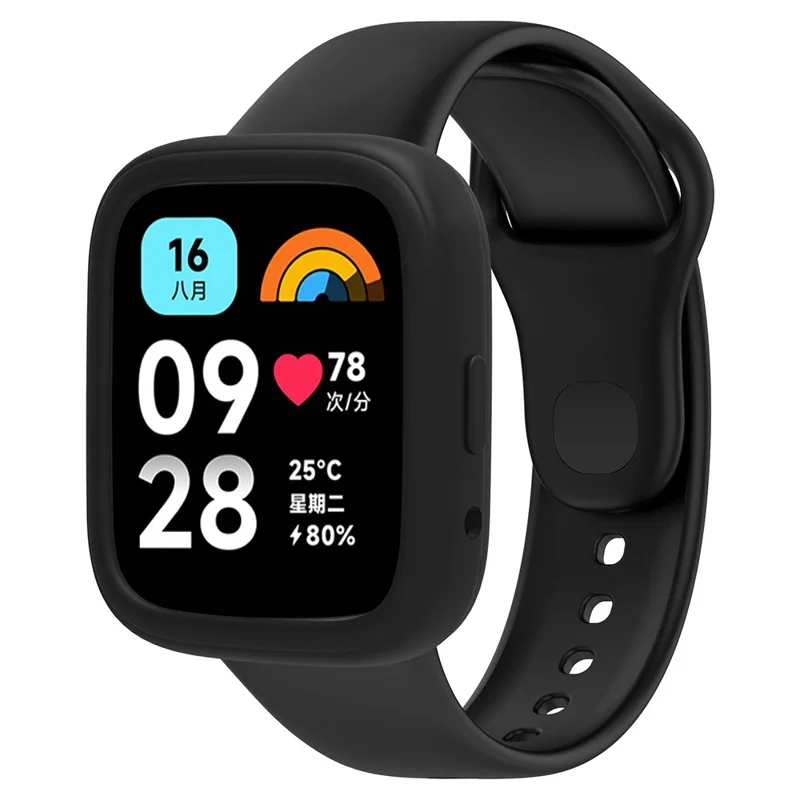 For Xiaomi Redmi Watch 3 Active Silicone Strap Replacement Wrist Band with Watch Case - Black