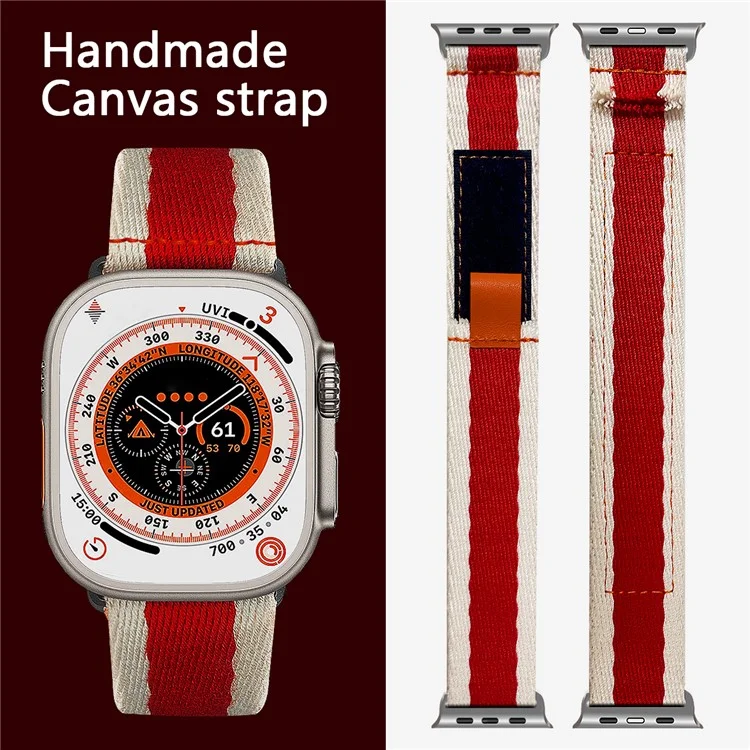 For Apple Watch 10 46mm / Ultra 2 / Ultra 49mm / 9 8 7 45mm / SE (2023) SE (2022) SE 6 5 4 44mm / 3 2 1 42mm Contrast Color Canvas Watch Strap - Red