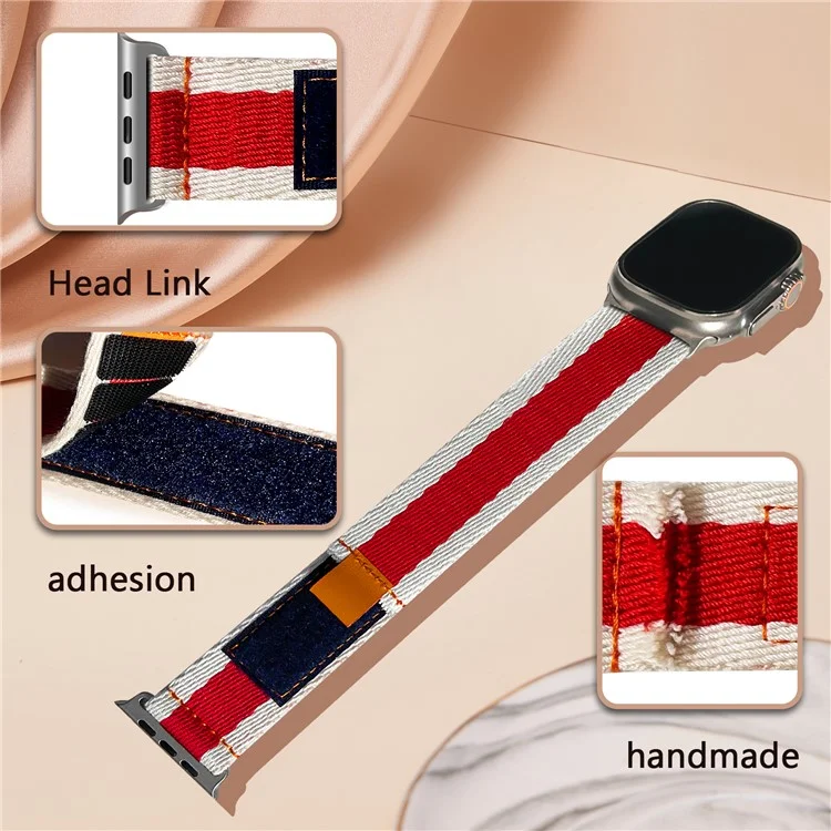 For Apple Watch 10 46mm / Ultra 2 / Ultra 49mm / 9 8 7 45mm / SE (2023) SE (2022) SE 6 5 4 44mm / 3 2 1 42mm Contrast Color Canvas Watch Strap - Red