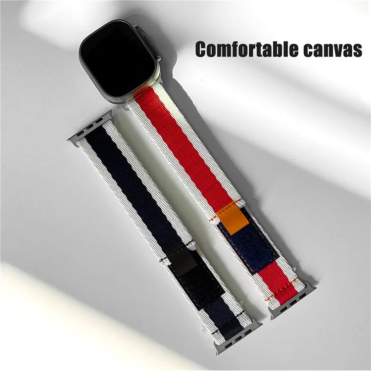 For Apple Watch 10 46mm / Ultra 2 / Ultra 49mm / 9 8 7 45mm / SE (2023) SE (2022) SE 6 5 4 44mm / 3 2 1 42mm Contrast Color Canvas Watch Strap - Red