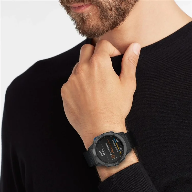 Pour Garmin Fenix 7 Pro / 7 / 6 / 5 Bracelet en cuir Strap réglable avec boucle ardillon en métal - Noir