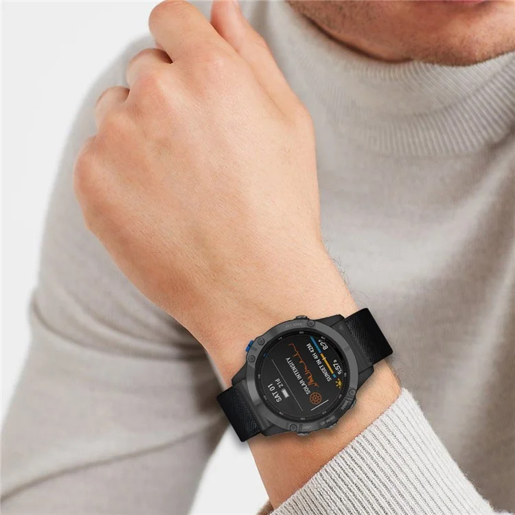 Pour Garmin Fenix 7 Pro / 7 / 6 / 5 Bracelet en cuir Strap réglable avec boucle ardillon en métal - Noir