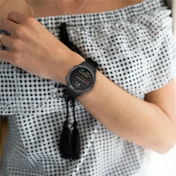 Pour Garmin Fenix 7 Pro / 7 / 6 / 5 Bracelet en cuir Strap réglable avec boucle ardillon en métal - Noir