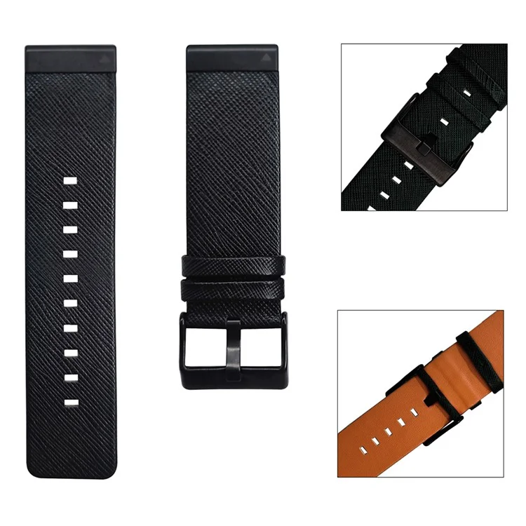 Pour Garmin Fenix 7 Pro / 7 / 6 / 5 Bracelet en cuir Strap réglable avec boucle ardillon en métal - Noir