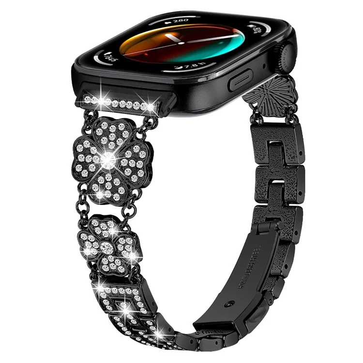 For Huawei Watch Fit 3 Band Smart Watch Metal Wrist Strap with Rhinestone - Black