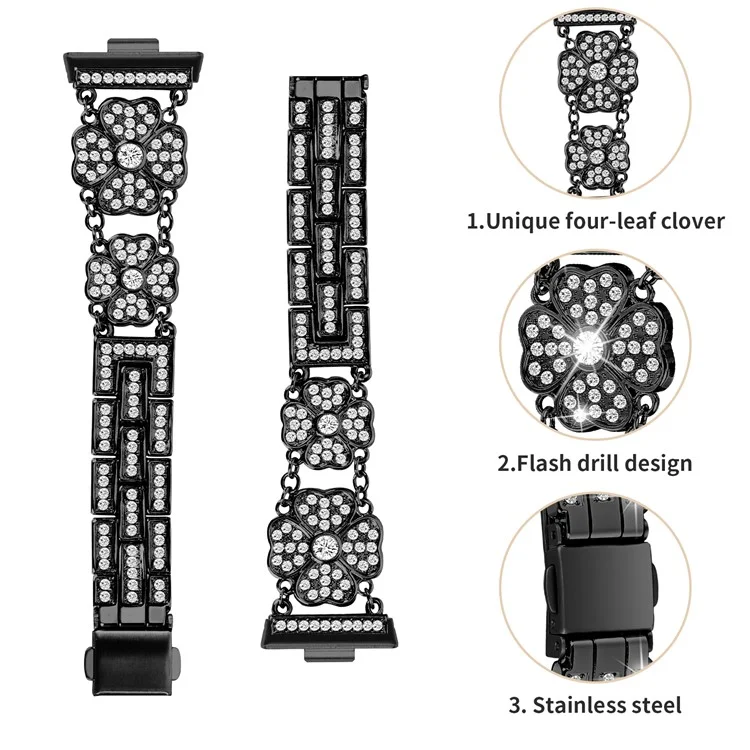 For Huawei Watch Fit 3 Band Smart Watch Metal Wrist Strap with Rhinestone - Black