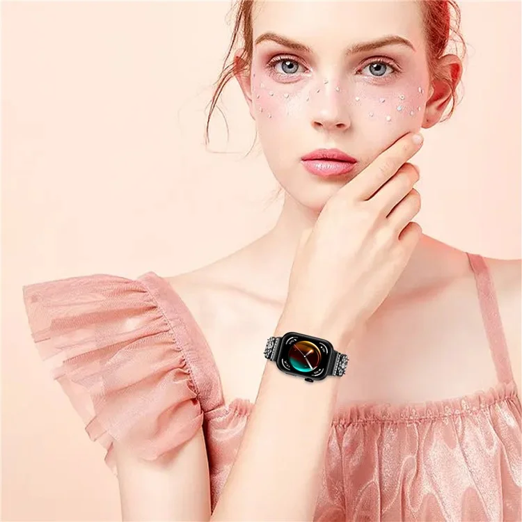 For Huawei Watch Fit 3 Band Smart Watch Metal Wrist Strap with Rhinestone - Black