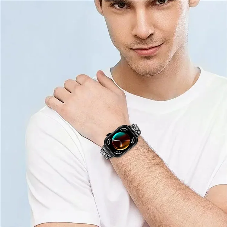For Huawei Watch Fit 3 Band Smart Watch Metal Wrist Strap with Rhinestone - Black