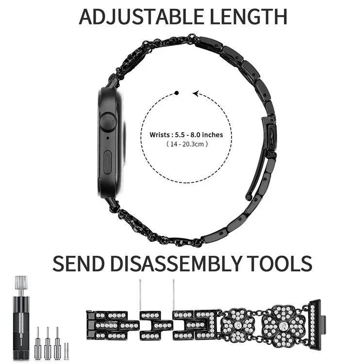 For Huawei Watch Fit 3 Band Smart Watch Metal Wrist Strap with Rhinestone - Black
