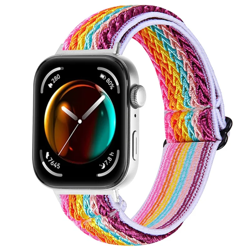 For Huawei Watch Fit 3 Adjustable Nylon Watch Band Wave Design Elastic Wrist Strap - Rainbow 2