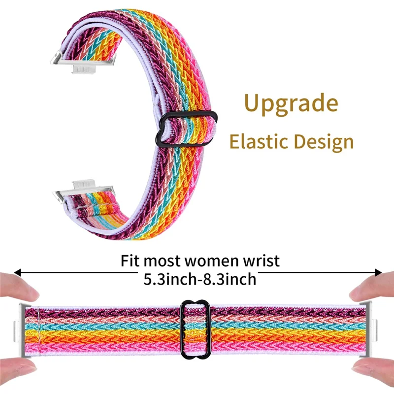 For Huawei Watch Fit 3 Adjustable Nylon Watch Band Wave Design Elastic Wrist Strap - Rainbow 2