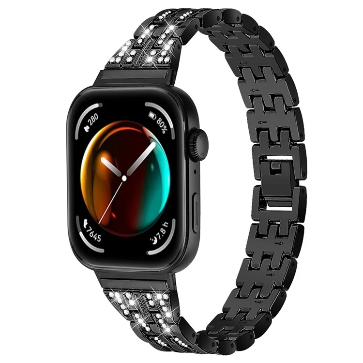 Pour Huawei Watch Fit 3 Bracelet en métal avec décoration de strass - Noir