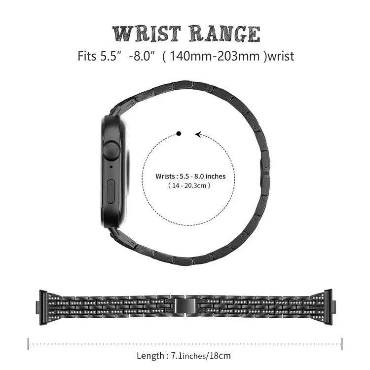 Pour Huawei Watch Fit 3 Bracelet en métal avec décoration de strass - Noir